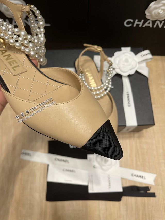 chanel2022最新爆款珍珠涼鞋 香奈兒尖頭平跟涼鞋 dx3348